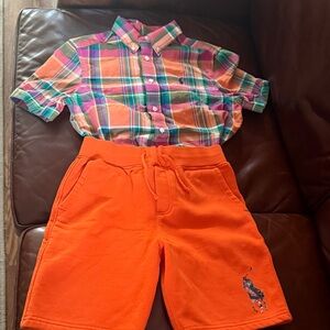 Polo by Ralph Lauren Orange & Pink Plaid Short-Sleeve Button-Down